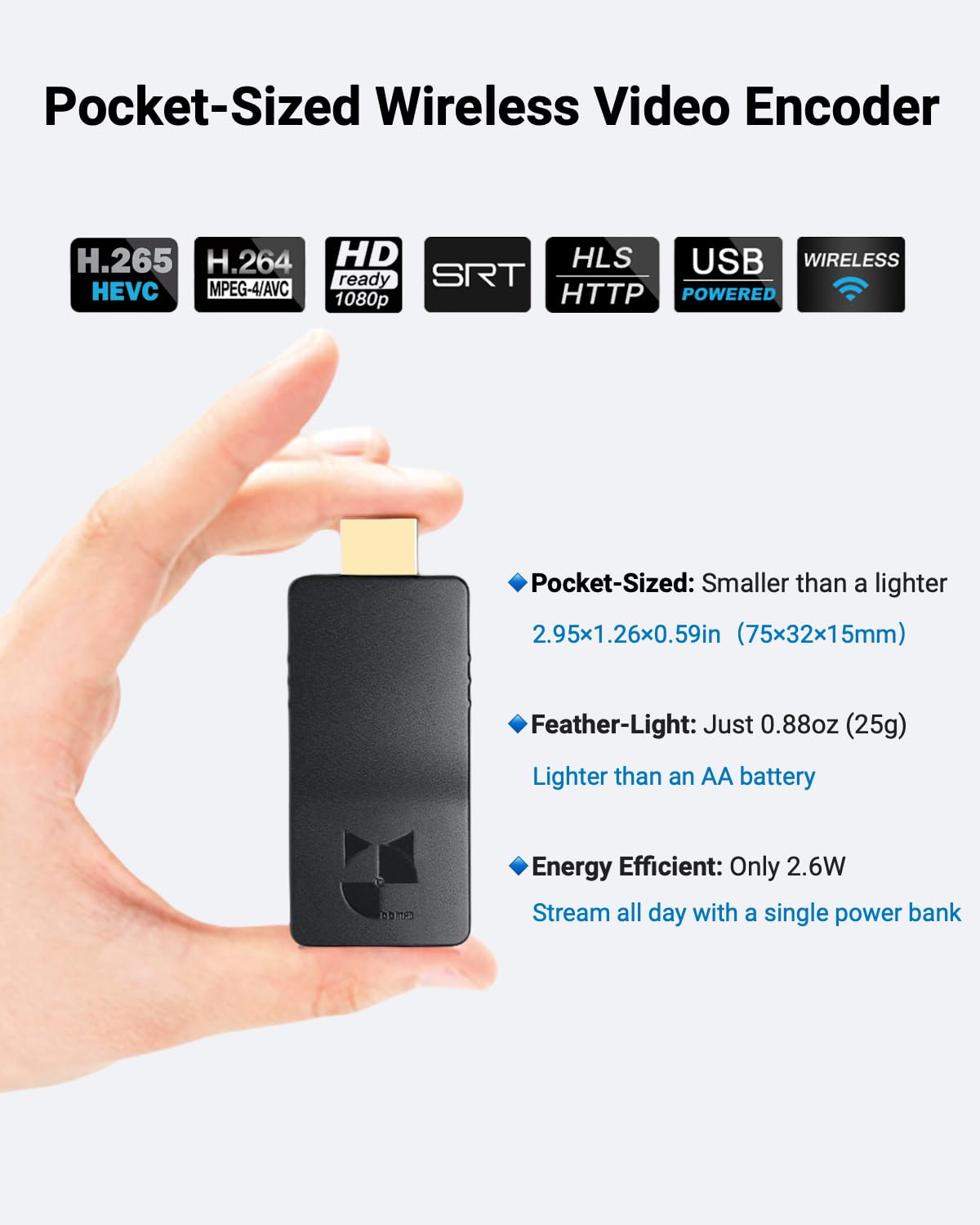 DDMALL Wireless HDMI Video Encoder HEVC H.265 H.264, 1080p 60fps Live-Streaming Hardware, Unterstützt SRT RTMP RTSP UDP HLS, Mini Design für Kirche, Outdoor-Events & Hochzeit (HEV-2KW)