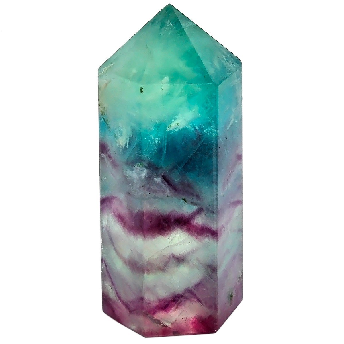 mookaitedecor Natural Rainbow Fluorite Healing Crystals Point Wand Hexagonal Tumbled Faceted Prism Small Reiki Chakra Crystal Gift Pocket Stone Meditation Room Decor, 1.57-2.75” Height