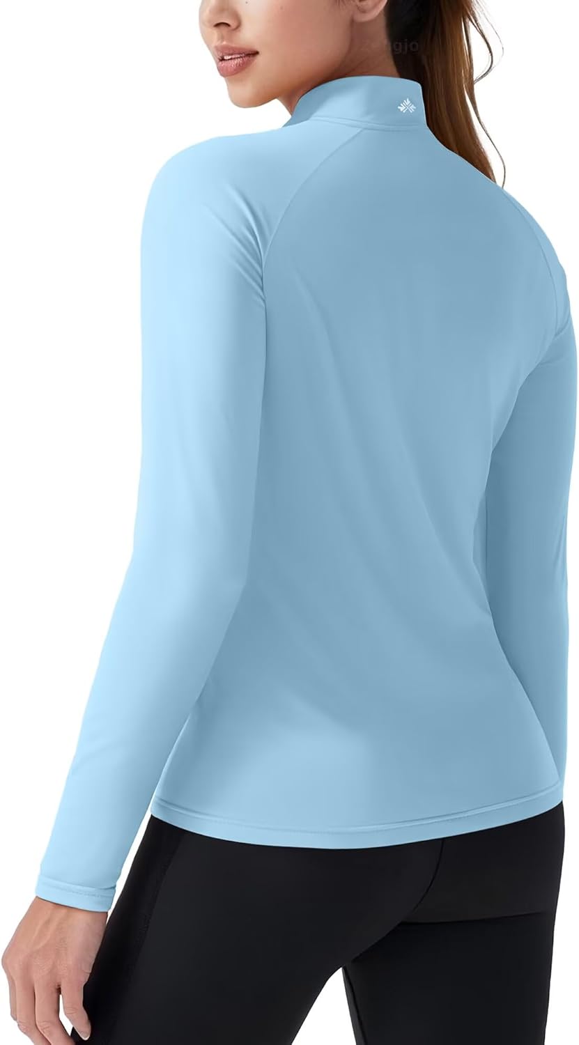 Zengjo Womens 1/4 Zip Pullover Athletic – Long Sleeve Quarter-Zip Running/Workout/Golf Top, Mock Neck, Quick-Dry - Image 2