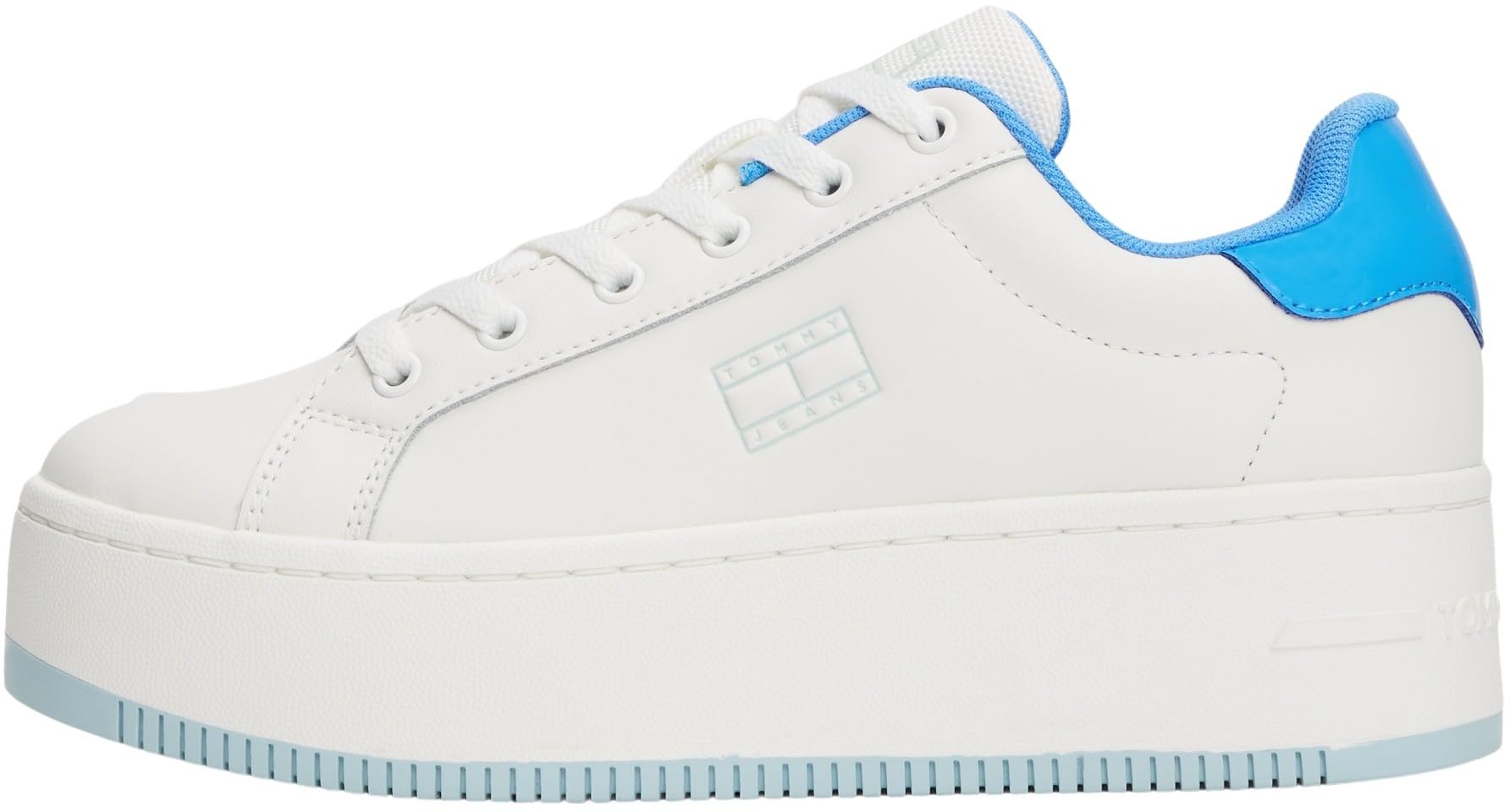 Tommy Jeans Women’s Flatform Leather Trainers, Multicolor (Ecru/Copenhagen Blue), 7