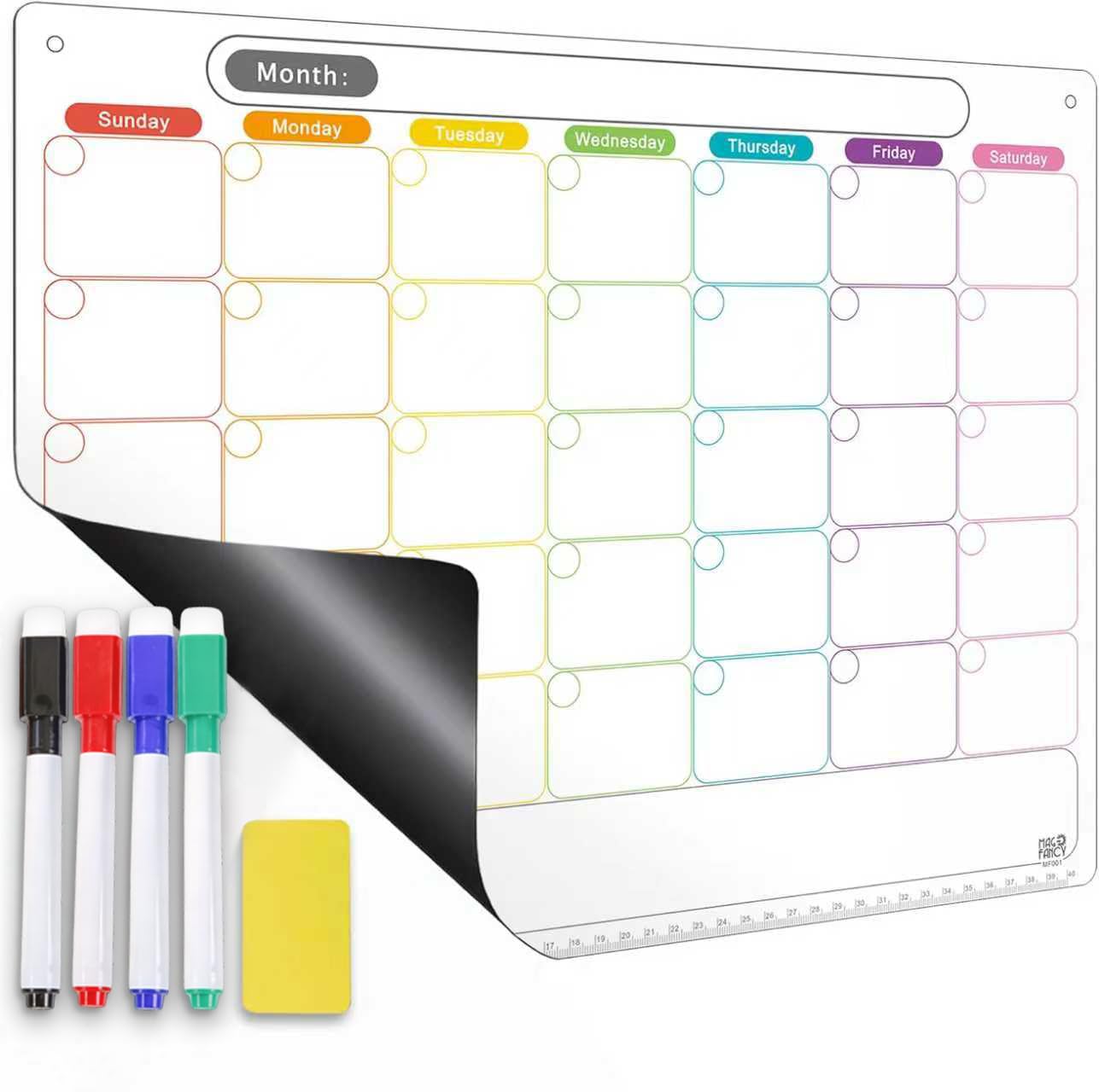 Premium Magnetic Flexible Whiteboard Calendar Monthly Dry Erase Planner Board with Markers Fridge Memo & Event Organizer for Home Office & Kitchen