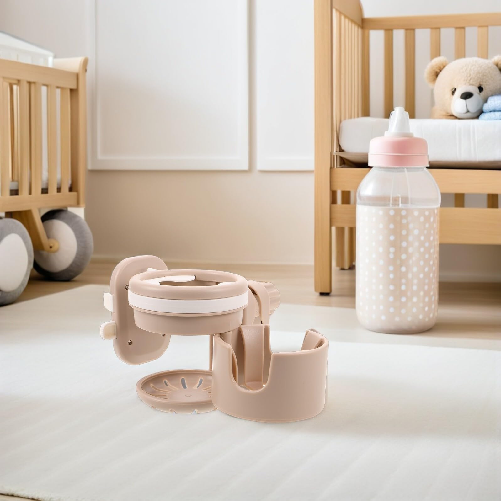 HANABASS Supporto Porta Bicchieri e Telefono per Passeggino Accessorio Resistente in Plastica Fissaggio Compatibile Carrozzine e Scooter per Uscite e Viaggi