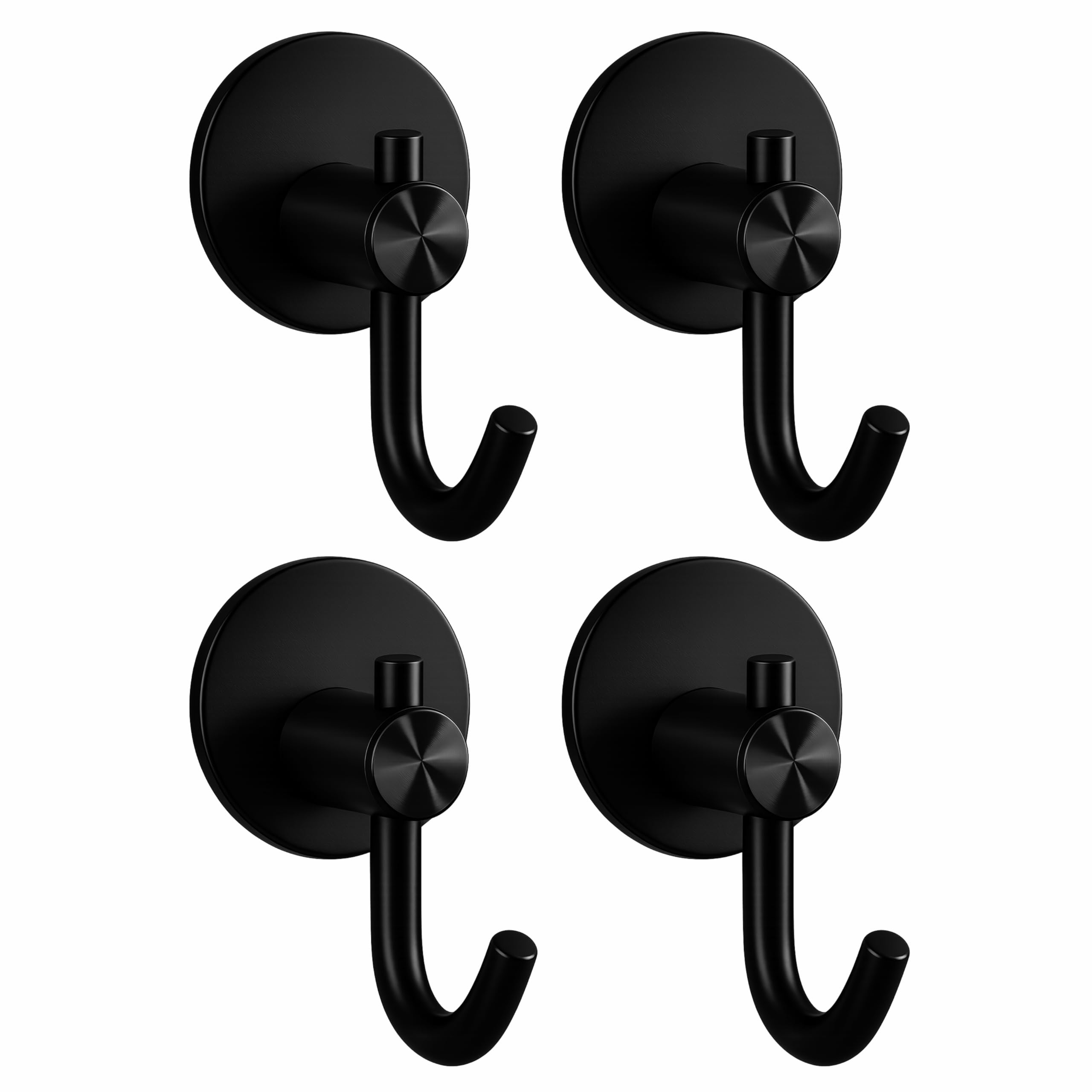 JIALTO 4 pcs Self-Adhesive Stainless Steel Hooks: Heavy-Duty Wall Hanging Solution for Bathroom & Kitchen - Waterproof, Drill-Free, Strong Coat/Towel Wall Hooks (Big Round Black Hook)