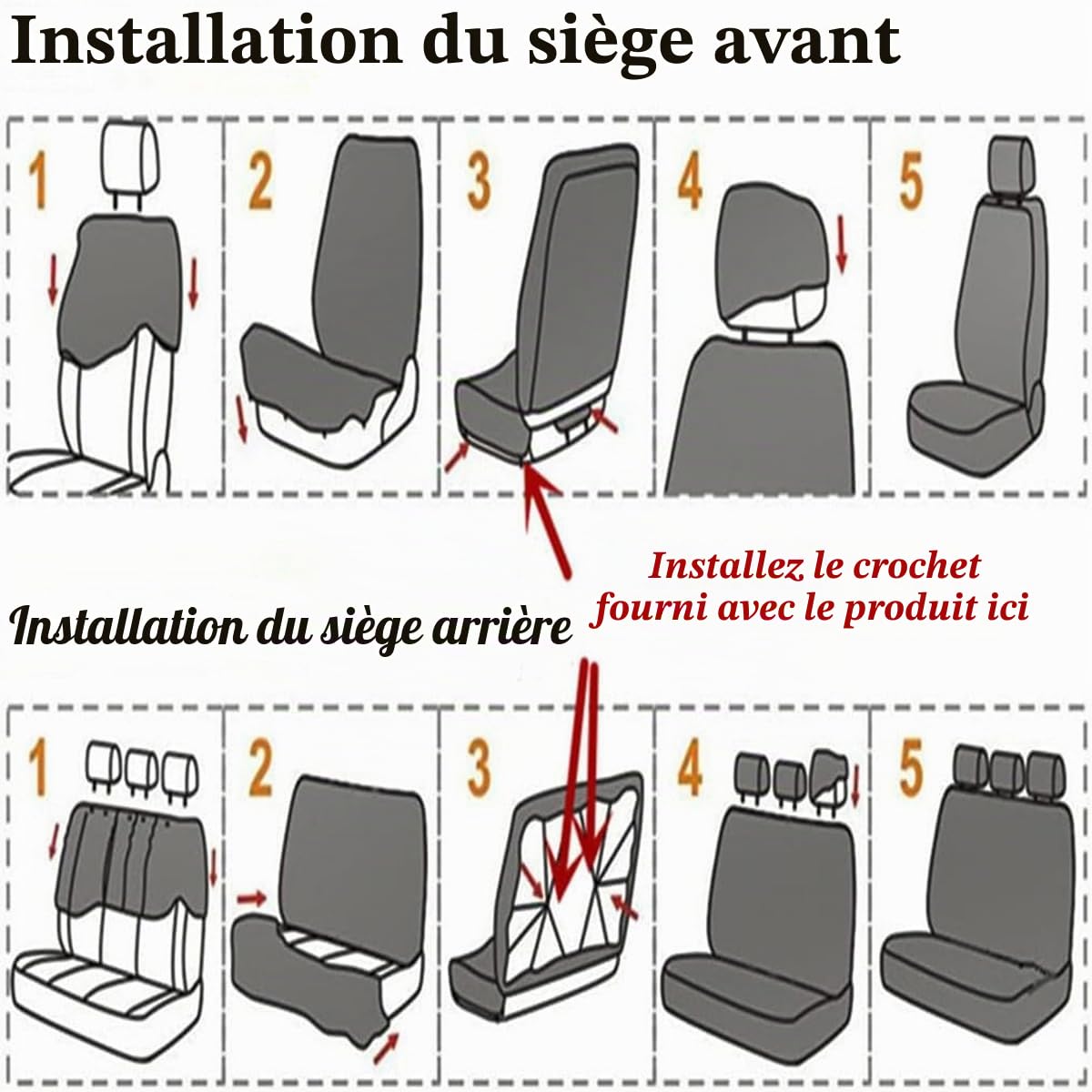 9 Pièces Housse Siege Voiture pour Renault Clio 4, Cuir Ensembles Housses Siège Protection Housses Siege Avant Arrière Respirant Non Slip Set,D/Gray