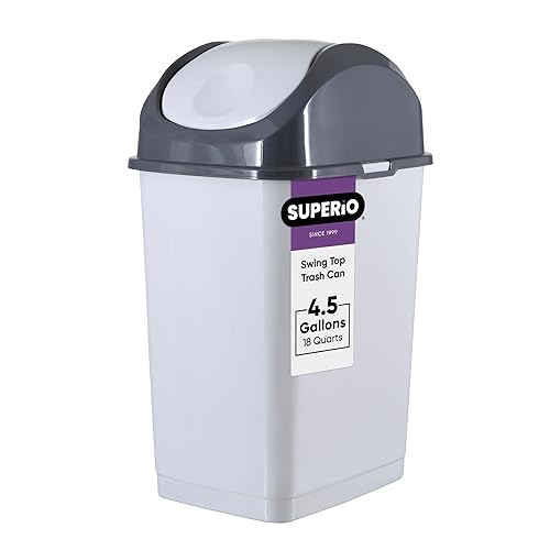 Superio Bote de basura de plástico de 4.5 galones con tapa, grishumo, 2 pulgadas