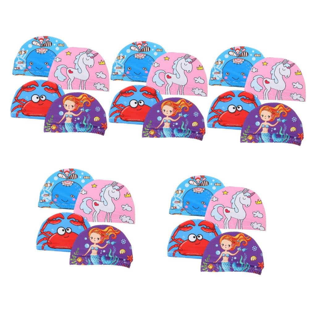 VANZACK 20pièces Bonnet De Bain pour Bonnets Crabe Licorne Sirène Baleine Élastique Et Flexible pour Natation Spa Et Baignade
