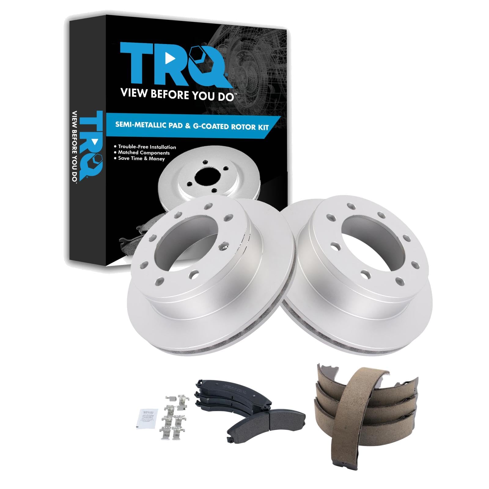 TRQ Rear Brake Pad and Rotor Set Semi Metallic G Coated Rotors Compatible with 2009 GMC Savana 3500