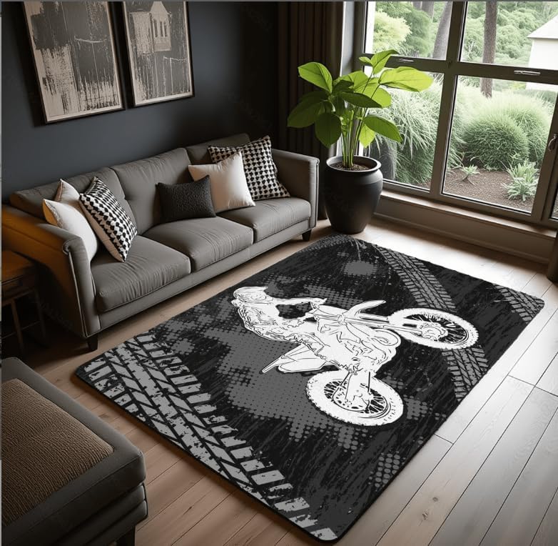 Alfombra decorativa de coche de carreras de 5 x 6 pies 6 pulgadas, alfombra de motocross para interiores para sala de juegos, mesita de noche, sofá,