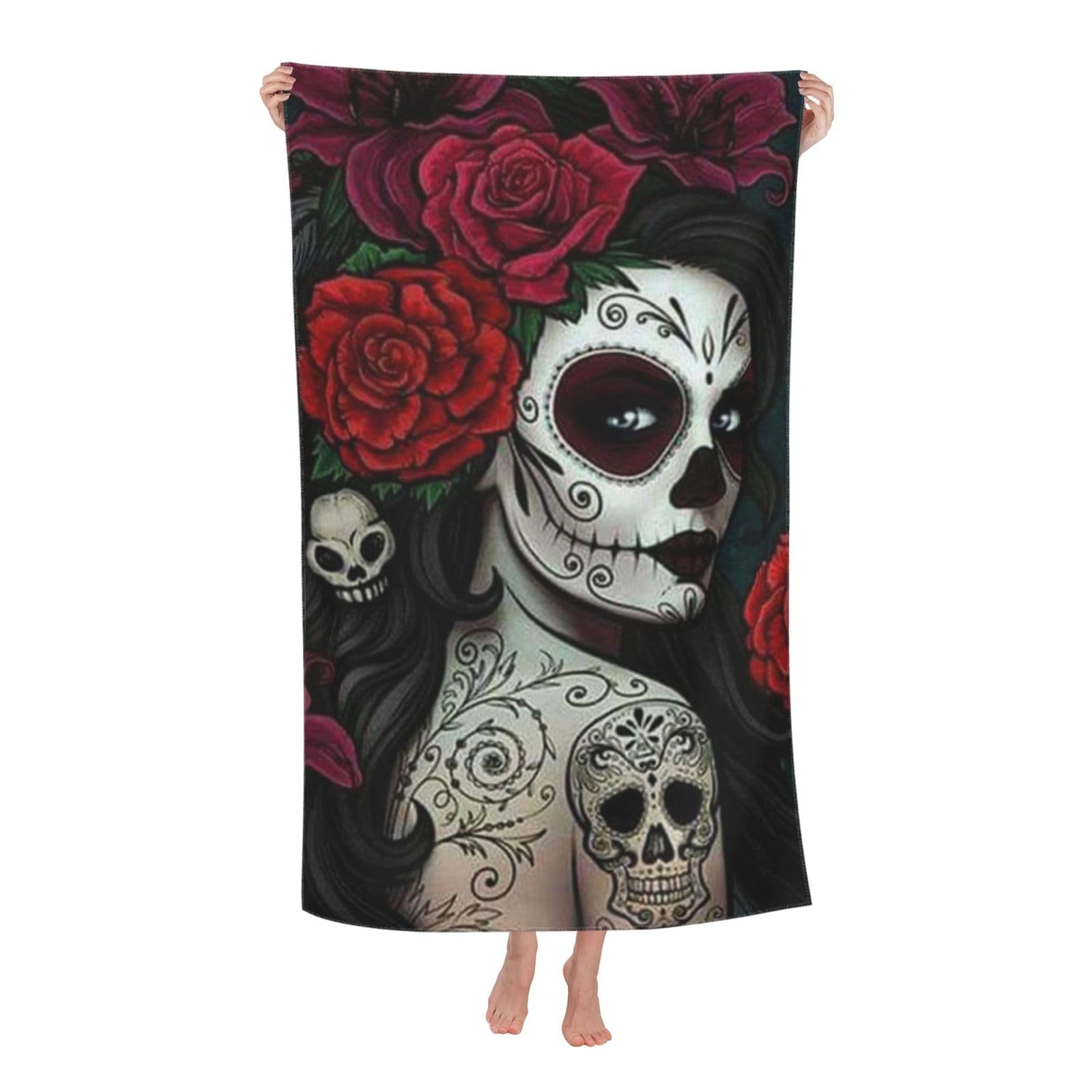 LSRCPD Beach Towel Day of The Dead Floral Skull Goth Art Microfiber Beach Towels Blanket Oversized Tropical Big Extra Large XL Pool Towels Quick Dry Sandproof for Women Girls Kids