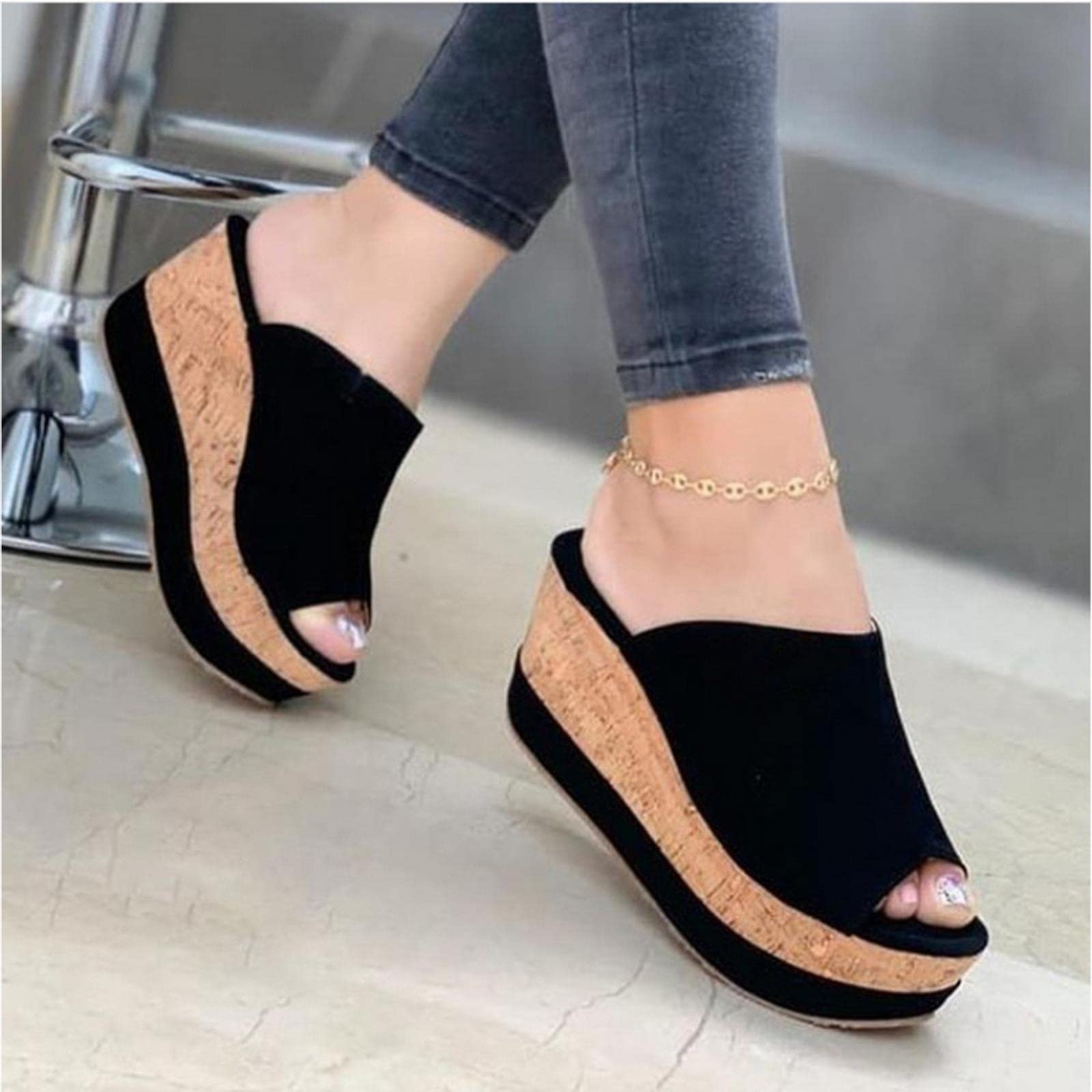 MOGSA Pantuflas de verano de verano con plataforma de tacón alto para mujer, zapatos de talla grande