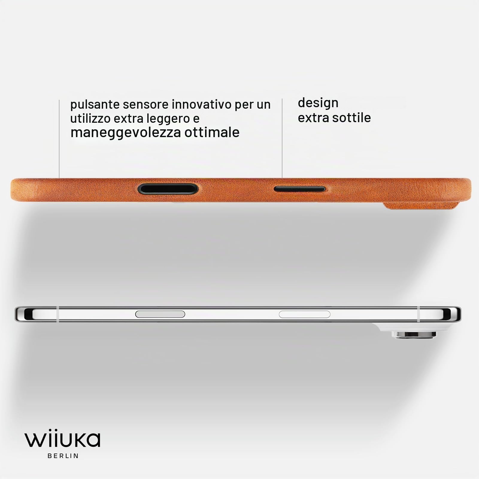 WIIUKA Custodia per iPhone Air, pelle tedesca, in pelle extra sottile, Premium Case, Qi, skiin More, Vintage Cognac