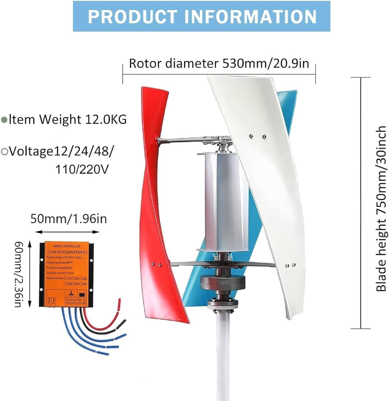 Generatore eolico ad asse verticale ad alta efficienza 14000W-20000W Piccolo mulino a vento domestico, generatore di energia 12V 24V 48V 220V Kit di energia eolica per barche, terrazze 220V-16000W