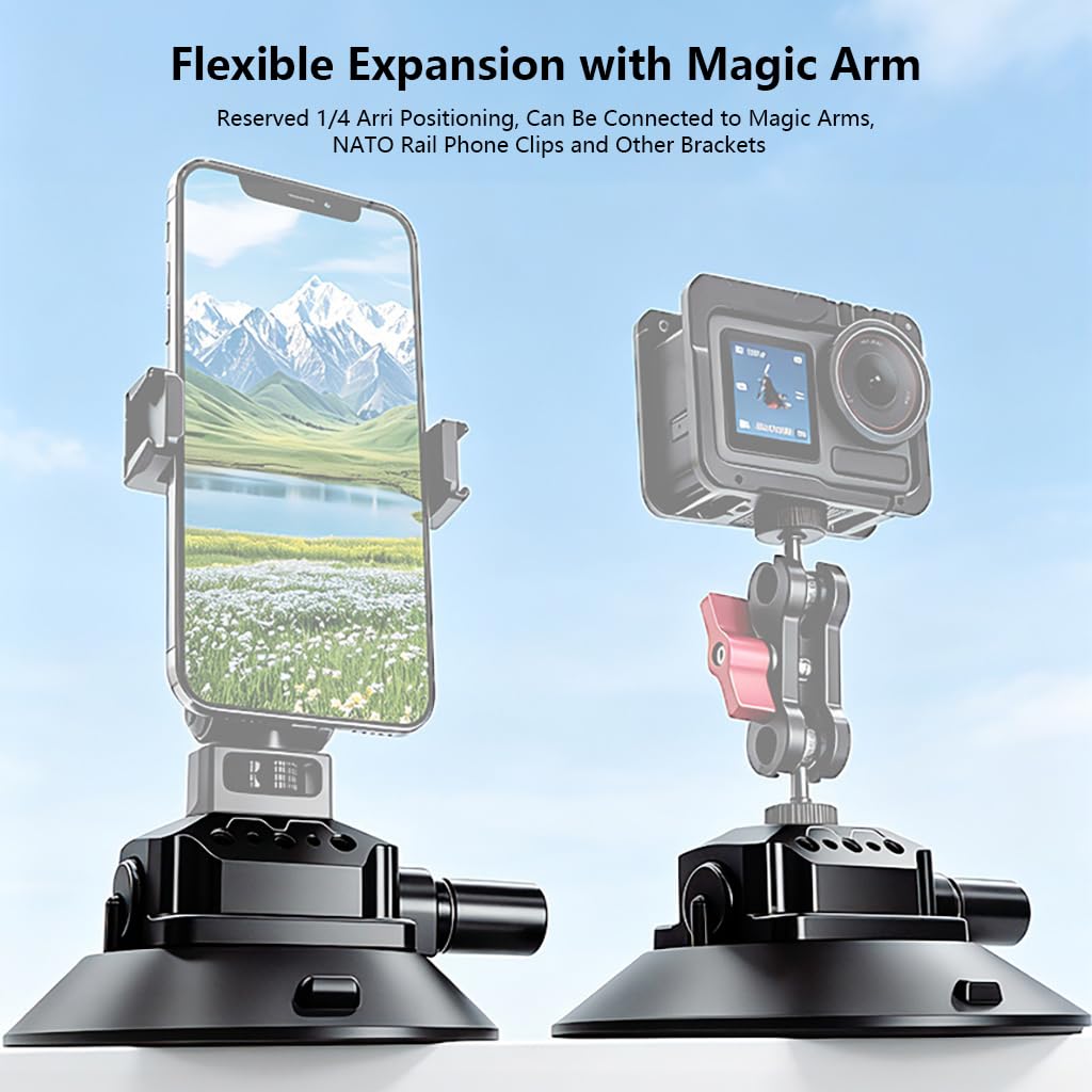 Supporto a ventosa per auto, per smartphone, mini fotocamera reflex, action camera (4,5 pollici)