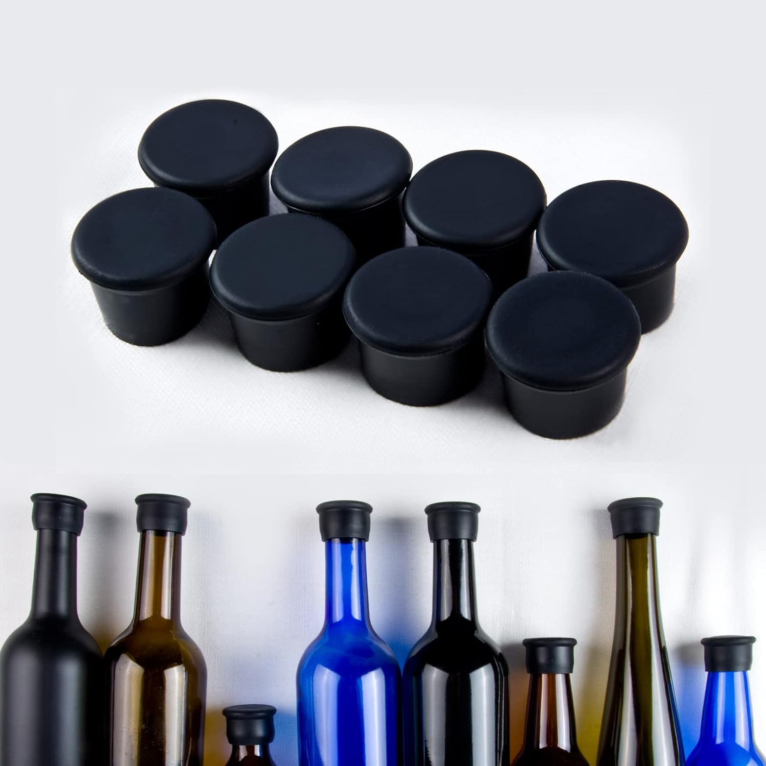 8 Pcs Black silicone wine stopper for wine bottles