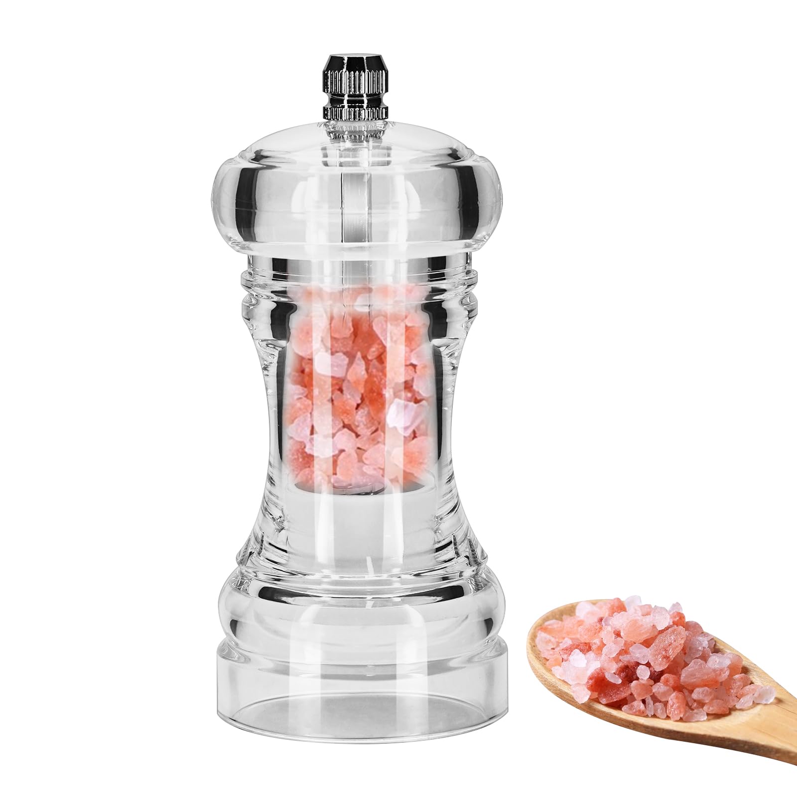 Clear Acrylic Pepper Grinder Mill, Salt and Pepper Shaker Salt Grinder Pepper Mill Shakers Refillable with Adjustable Coarseness Ceramic Rotor-Tall (