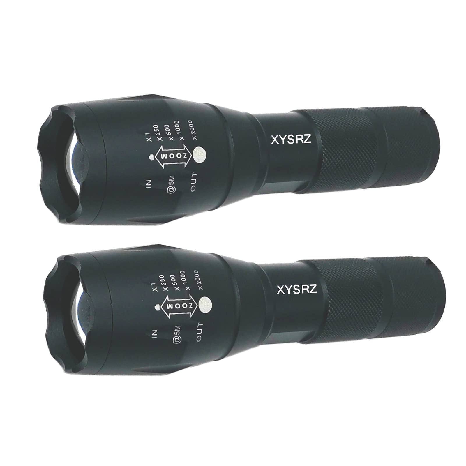 XYSRZTactical LED Flashlight High Lumens Military Grade 5 Modes Zoomable Waterproof Flashlight for Emergency and Outdoor Use, Camping, Hiking, 2 Pack