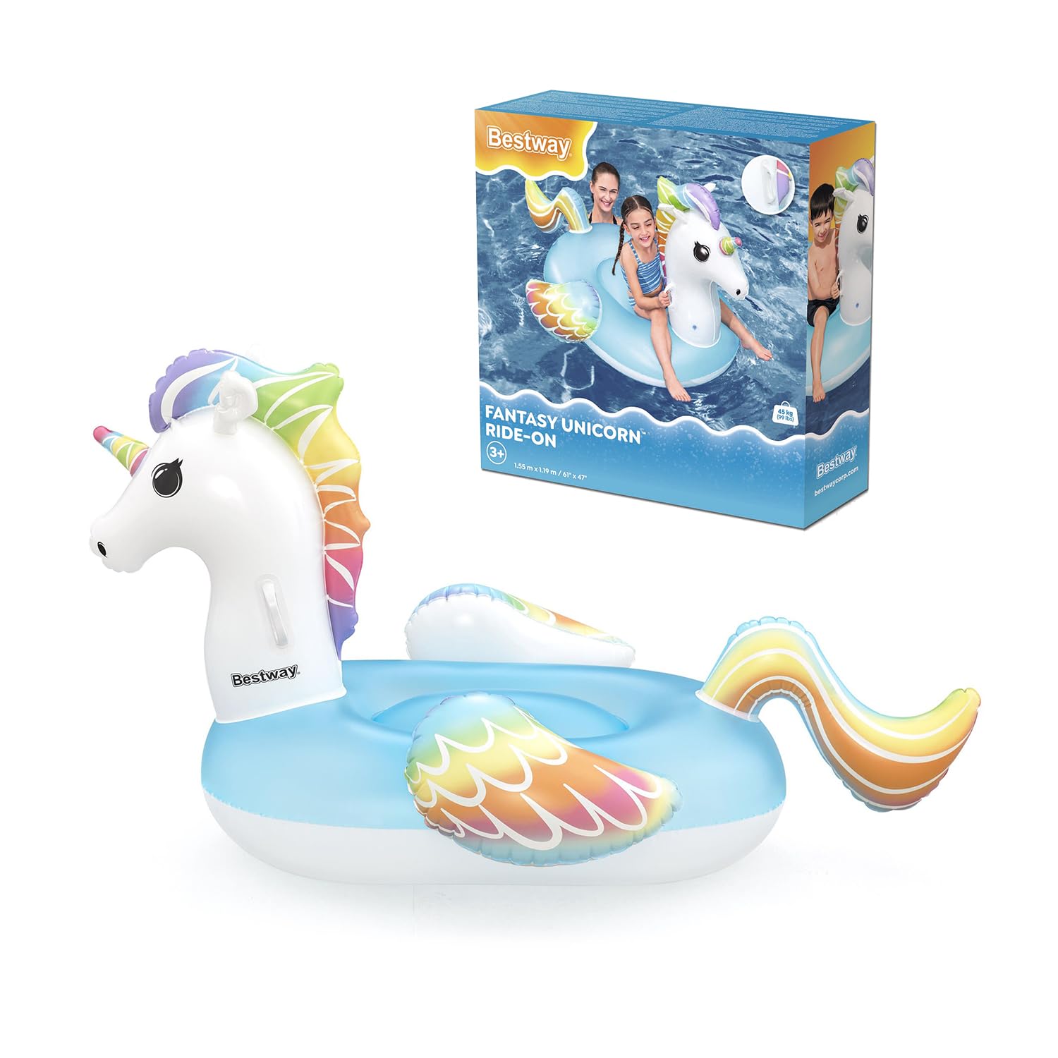 Bestway Inflatable Unicorn for Kids Giant Inflatable Ride-On for Swimming Pool, Blue Unicorn