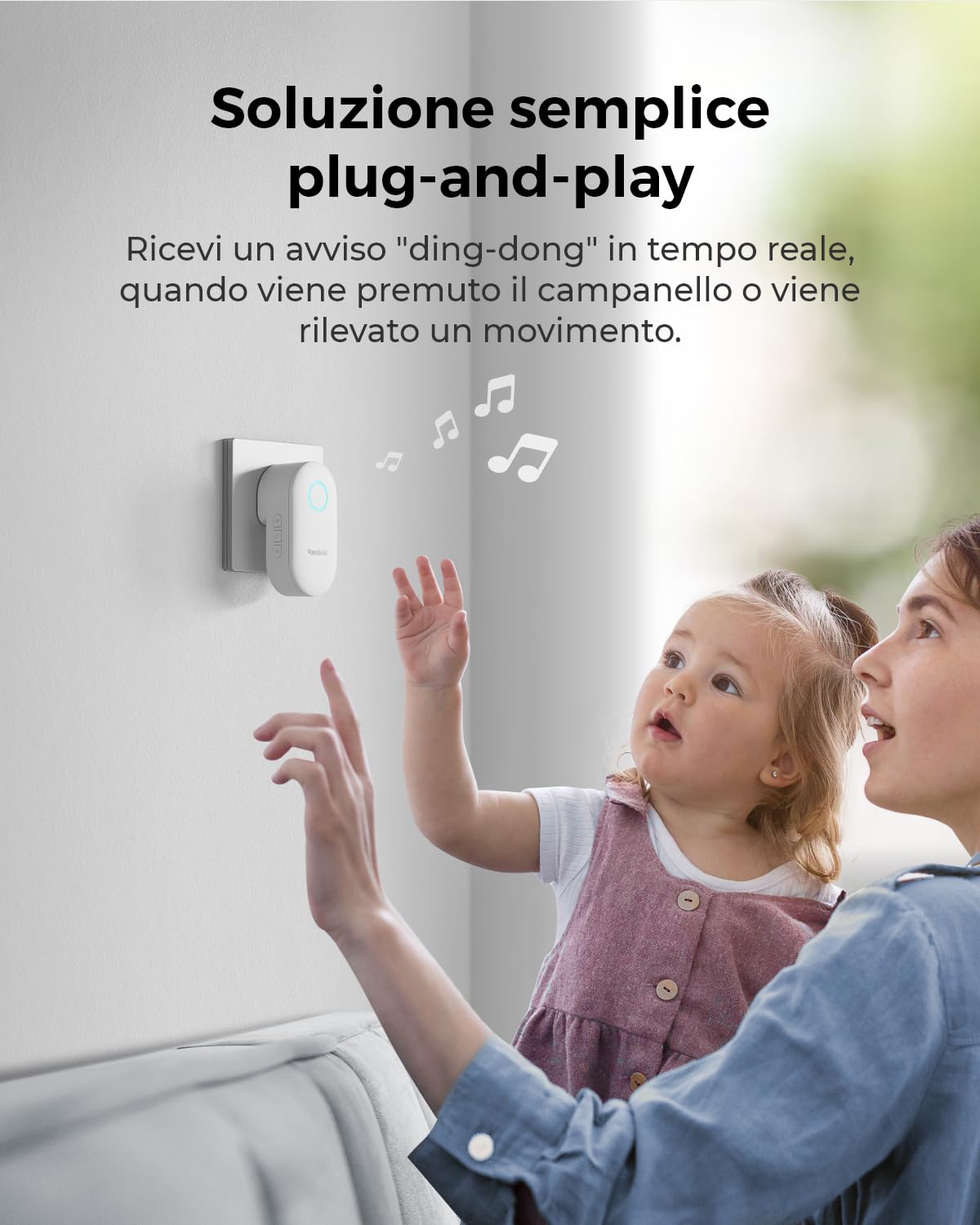 Reolink Chime Plus, Compatibile Doorbell Battery/WiFi/PoE con Versione Hardware V2 o Superiore, Funziona Doorbell a batteria, Plug & Play Facile, Controllo da Remoto tramite App