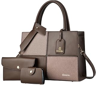BAGABU Luxury Vegan Leather Handbag for Women, 3 Pcs Tote Handbag with Wallet Combo, Rectangular, Medium Size, Detachable ... Price In India