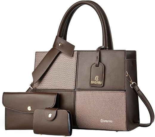 BAGABU Luxury Vegan Leather Handbag for Women, 3 Pcs Tote Handbag with Wallet Combo, Rectangular, Medium Size, Detachable ...