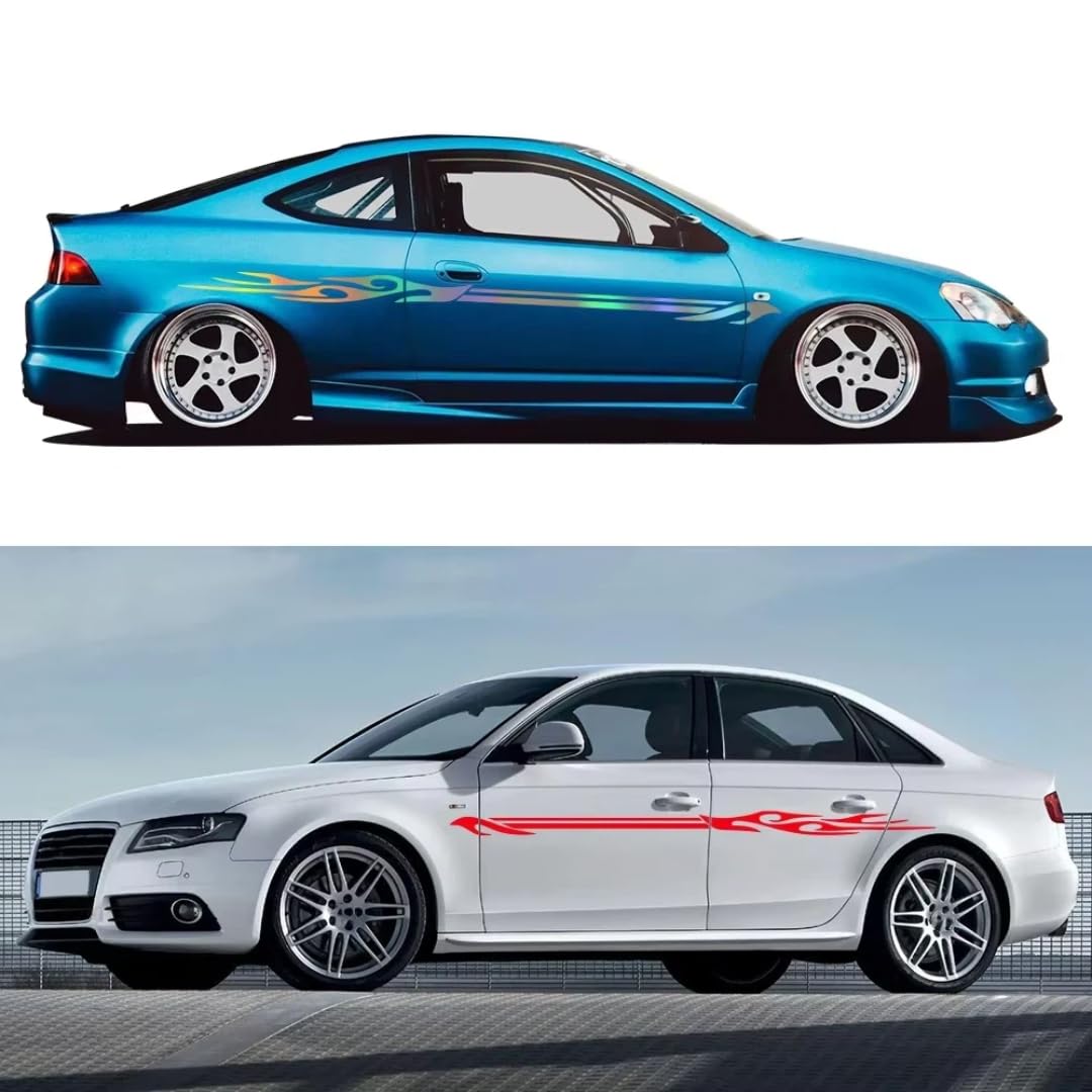 Naklejki samochodowe do VW Audi Tesla Skoda Volvo BMW Seat Subaru płomień paski naklejki boczne samochodu naklejki w stylu wyścigowym