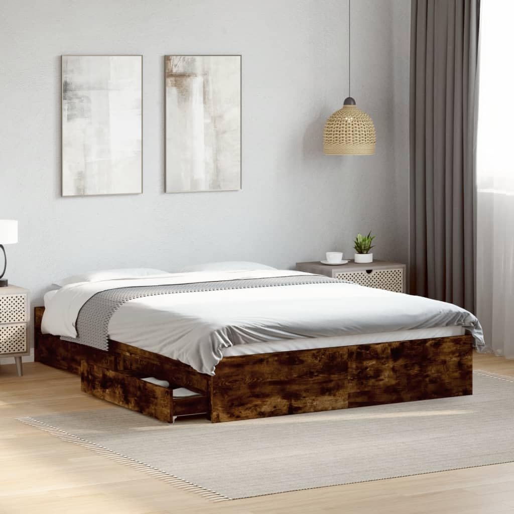VidaXL Bedframe Met Hoofdbord En LED Gerookt Eikenkl 75x190 Cm 746065532