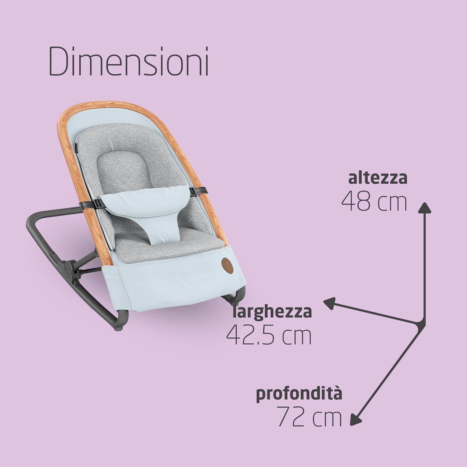 Maxi-Cosi Kori Sdraietta Neonati in Tessuto, 0-6 mesi, 9 kg, Sdraietta Pieghevole, 3 Posizioni di Reclinabile, Chiusura Compatta, Cinture Easy-in, Chiusura Compatta, Essential Grey
