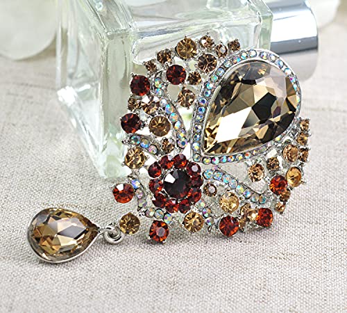 Gyn&Joy Women's Vintage Silver Tone Crystal Rhinestone Flower Wedding Bridal Teardrop Brooch Pin Bz098 #TOP4