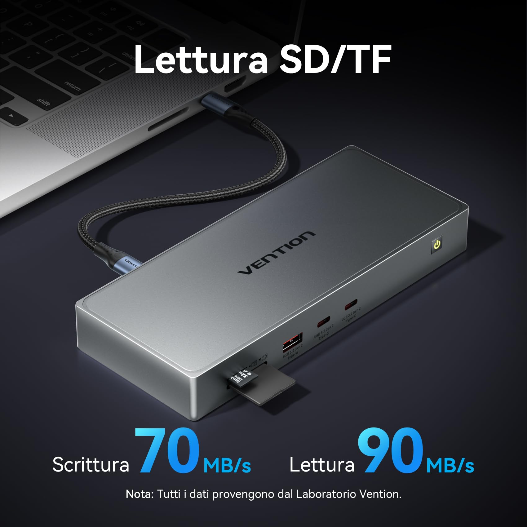 VENTION Docking Station DisplayLink per MacBook M1/M2/M3/M4, Docking Station USB C 11 in 1 con Doppio Monitor 4K@60Hz,Stazione per portatile con USB A/C 10Gbps,HDMI,DP,PD 100W,SD/TF