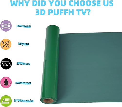 Miniatura 9 de guangyintong Rollos de vinilo de transferencia de calor 3D blanco soplo, vinilo blanco para planchar de 12 pulgadas x 8 pies para camisetas, vinilo