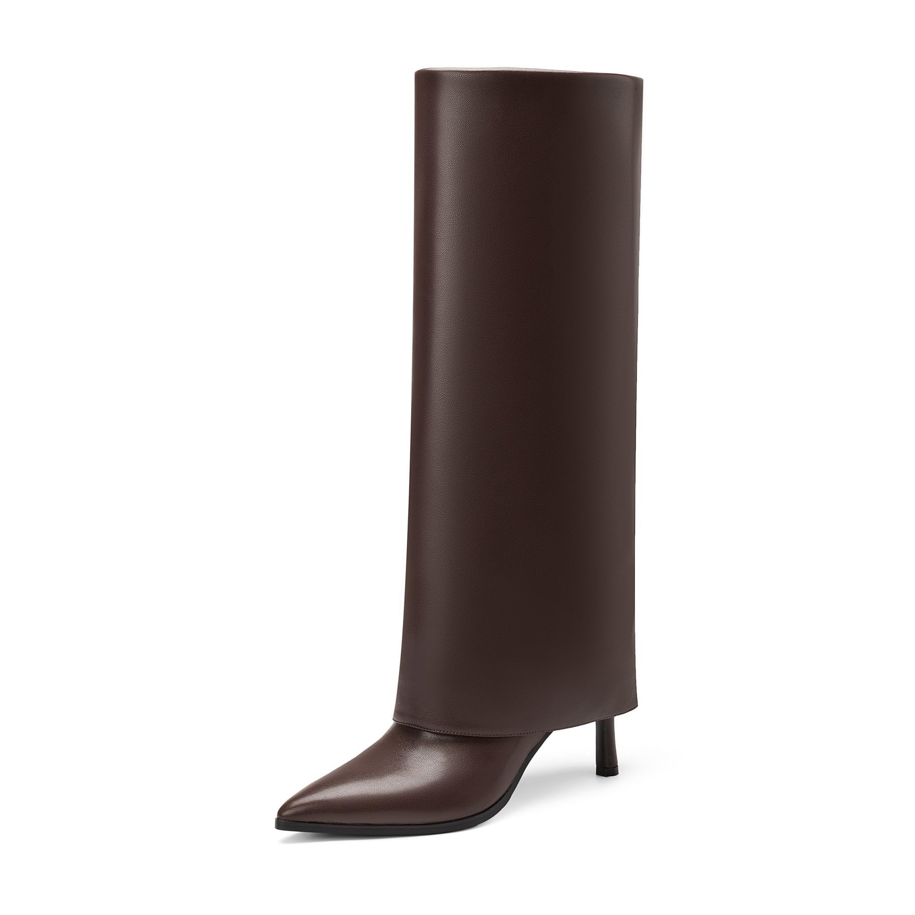 Womens Pointed Toe Fold Over Knee High Boots Stiletto Heel Fashion Dressy High Heels Long Boots for ladies