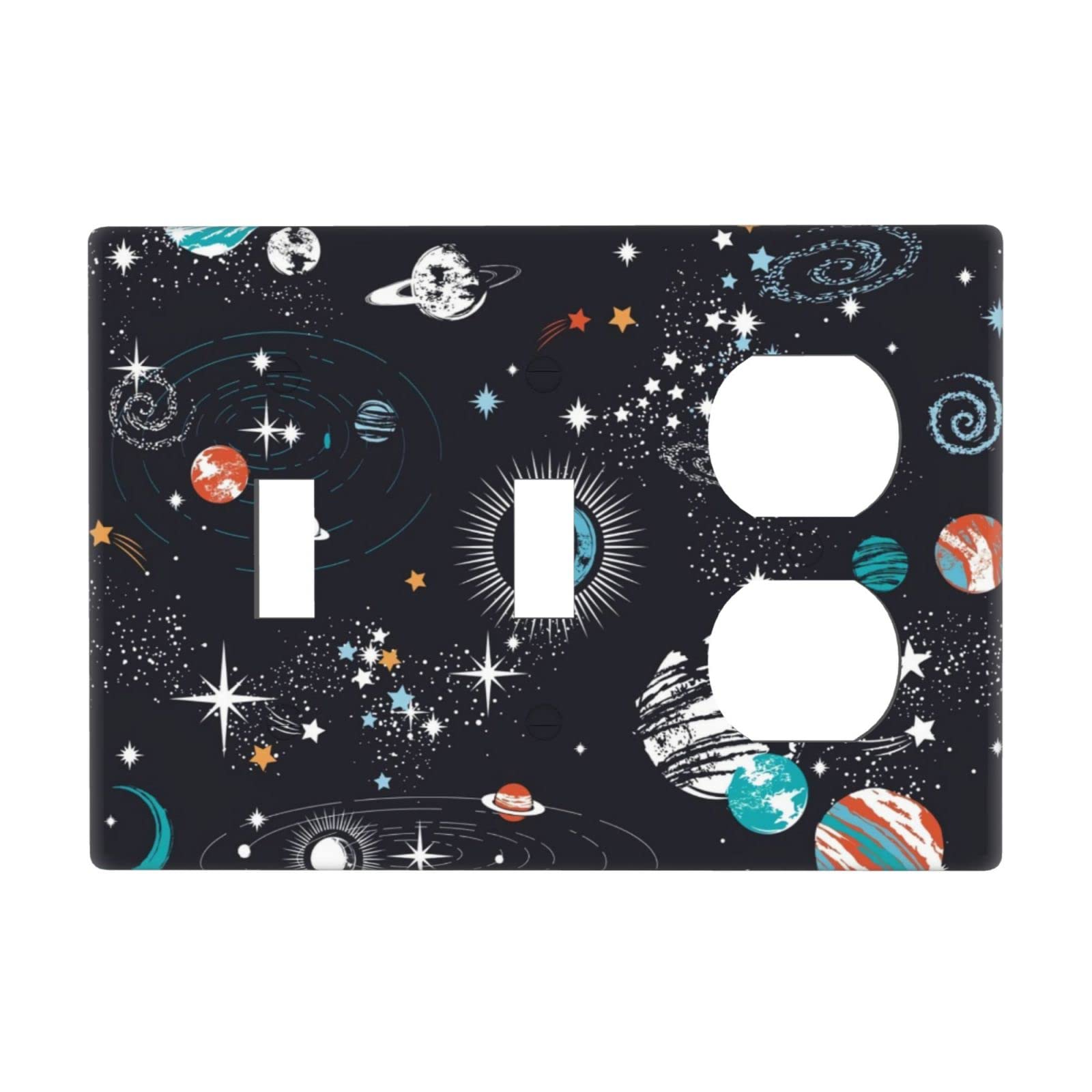 Space Galaxy Constellation Light Switch Plate Cover 3 Gang Toggle/Duplex Outlet Decorative Wall Plate 6.38" x 4.5", Screws Included, Unbreakable