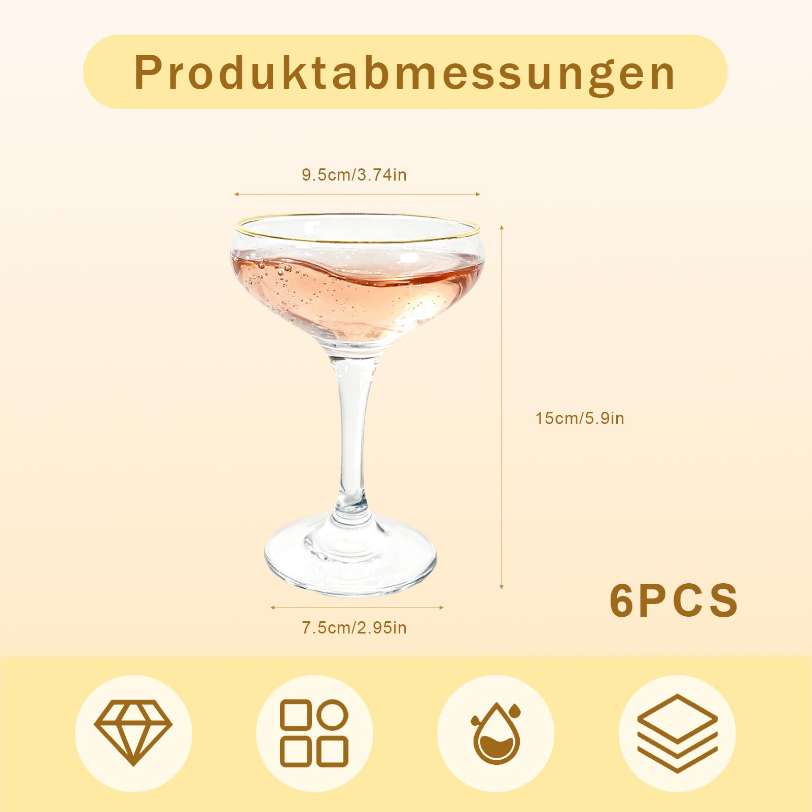 Martini Bicchieri da cocktail | Set da 6 | 235 ml | Bicchieri da champagne Gin & Tonic, Cosmopolitan, Manhattan, Tequila, Bar, Fancy Mixology, ecc., Moderni bicchieri angolari senza BPA