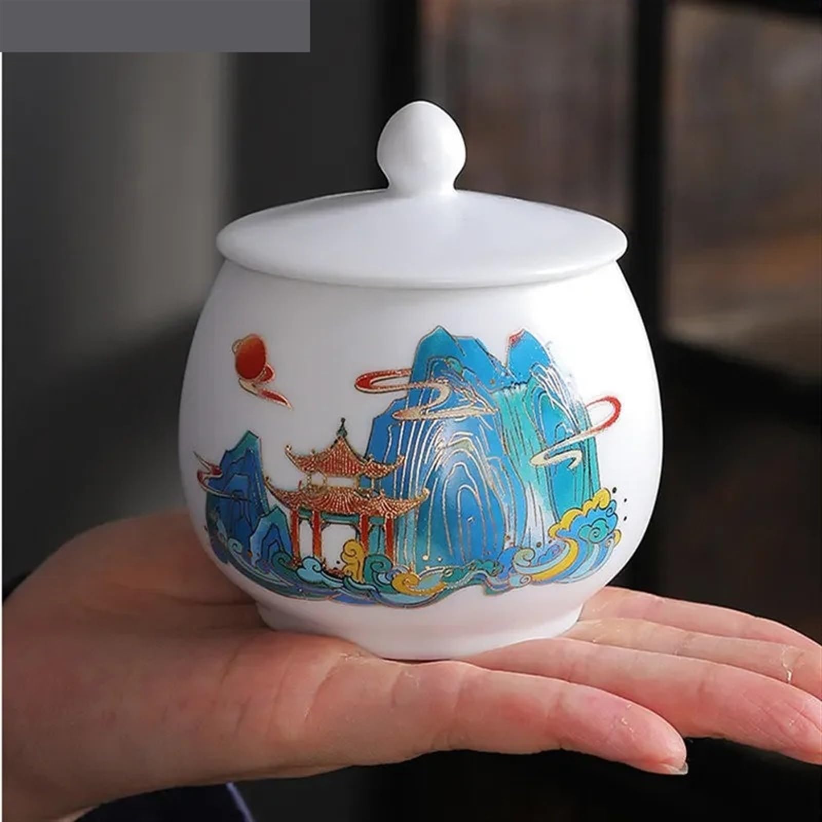 Caja de Te Carrito de té cerámica, lata almacenamiento multifuncional, tarro sellado porcelana, accesorios juego, contenedor cocina(D)