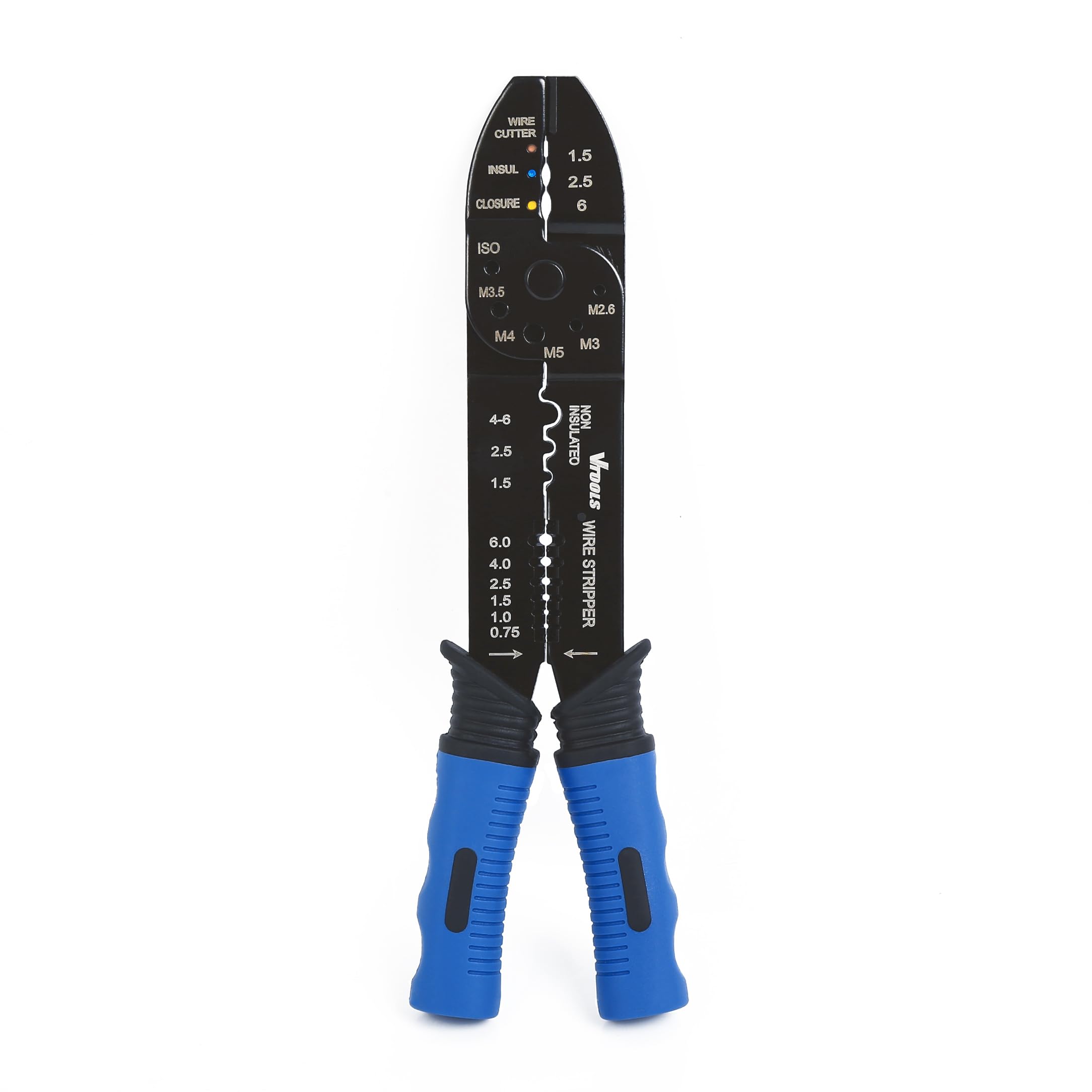 VTOOLS 9 Inch Automatic Wire Stripper Cutter, Steel With Comfortable Handle, Cutting Pliers Tool for Wire Stripping, Cutting and Crimping, Blue, VT2236