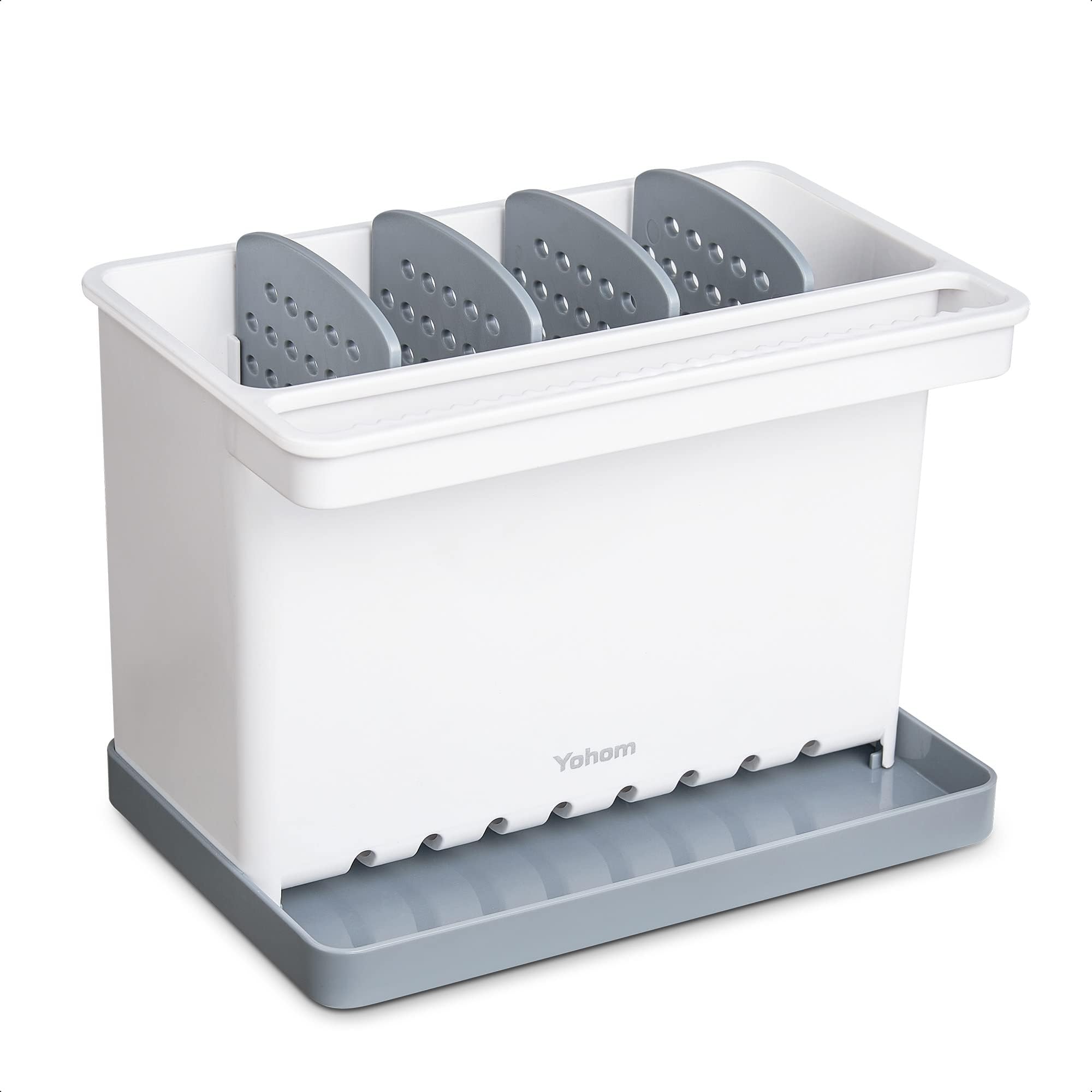 YOHOM Sink Organiser, Kitchen Sink Sponge Holder, Caddy, Plastic Kitchen Brush Holder with Drip Tray, Dish Cloth Holder for Kitchen Sink