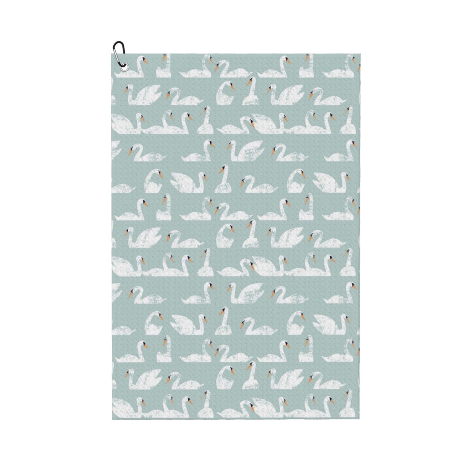 AOOEDM White Swan Print Golf Towel with Carabiner Clip Absorbent Microfiber Golf Towel for Cleaning Golf Ball Club Putter Iron for Golf Bag Trolly Belt Loop 16" X 24"
