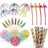 【El Paquete Incluye】Los accesorios de cóctel contienen 25 palitos de papel para paraguas, 25 palitos de fuegos artificiales brillantes, 25 palitos de flamencos, 25 pajitas. Reutilizable, diferentes estilos y cantidades pueden satisfacer sus diferentes necesidades.