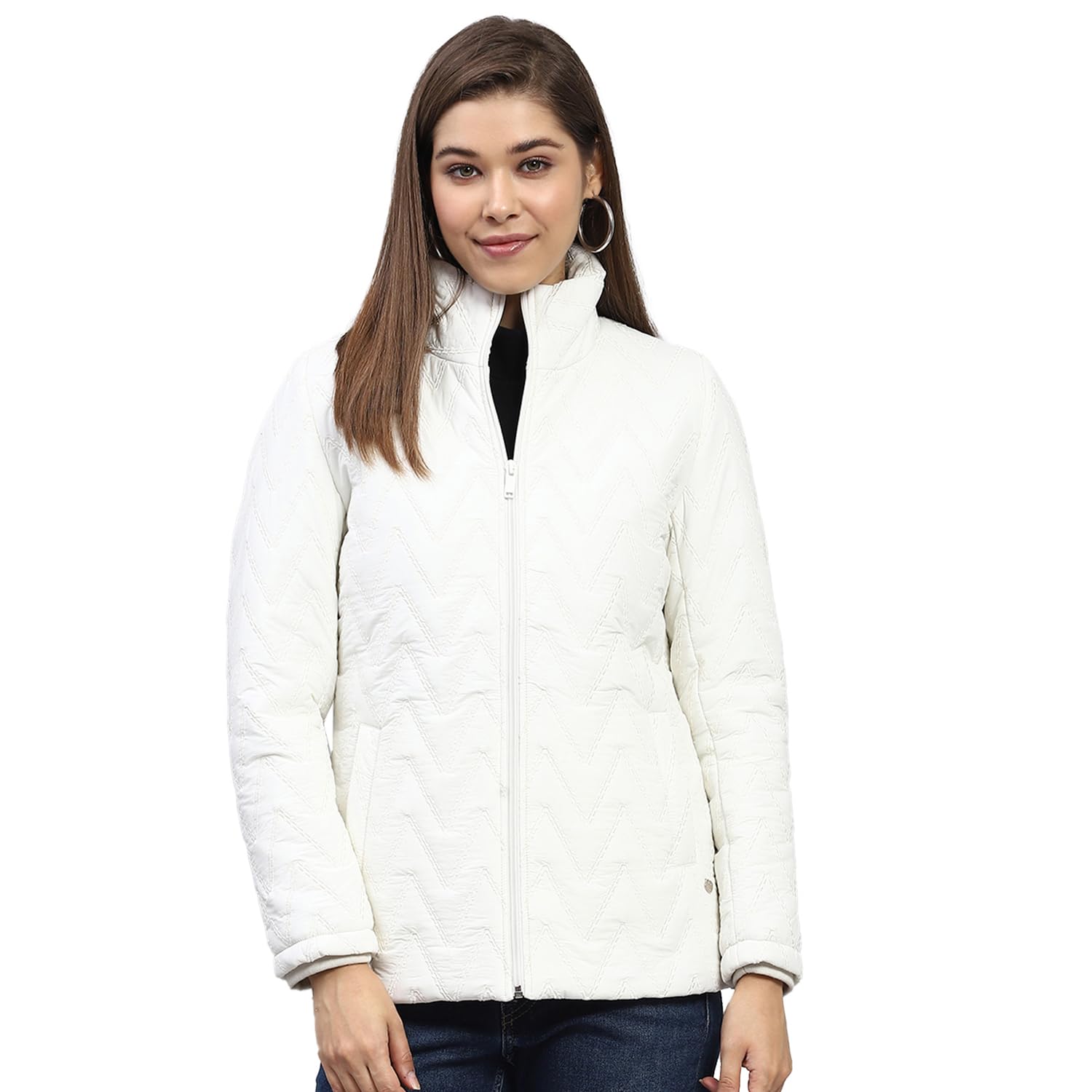 Monte Carlo Women’s Nylon Blend Standard Embroidered Mock Neck Full Sleeve Jacket