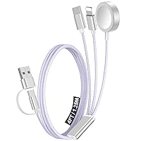 Vista 17 de Paquete de 1 cable de carga múltiple para artículos esenciales de viaje, cargador de Apple Watch, cargador de iPhone, [3 en 2] cable tipo Gris