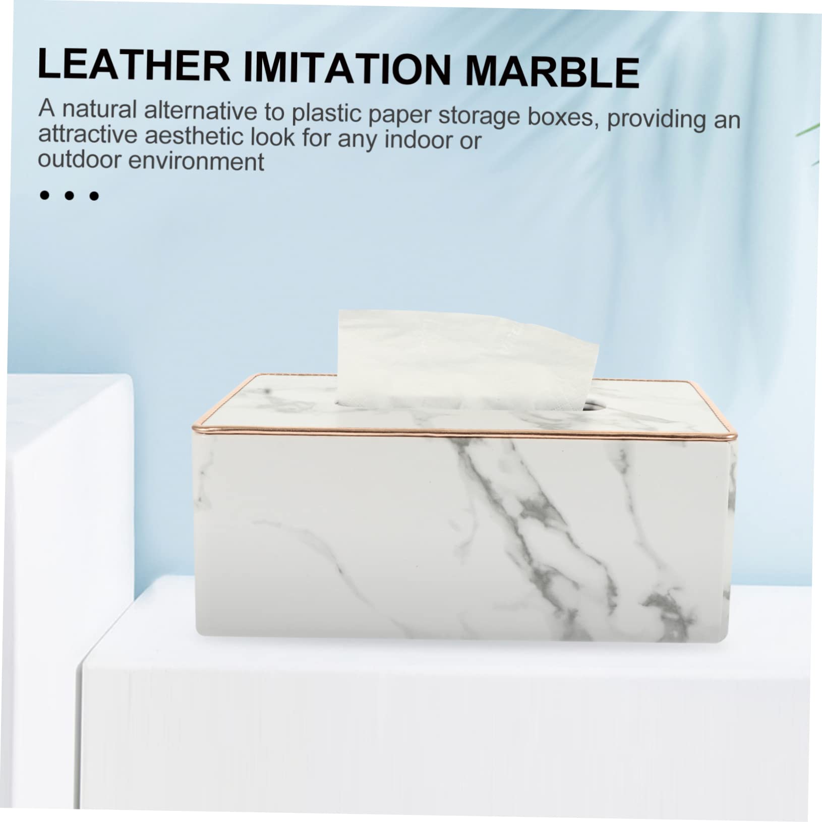 Anneome Große Marmor Taschentuchbox aus Kunstleder mit Goldfarbenem Rand Multifunktionaler Papierhandtuchhalter für Wohnzimmer und Schreibtisch Abnehmbare Abdeckung Leicht zu Reinigen und