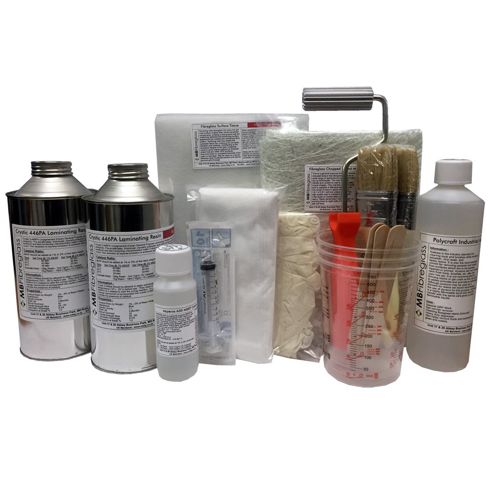 Polycraft ( Mb Fibreglass ) White Polycraft 2Kg Fibreglass Repair Kit. Resin, Mat & Tools (White)