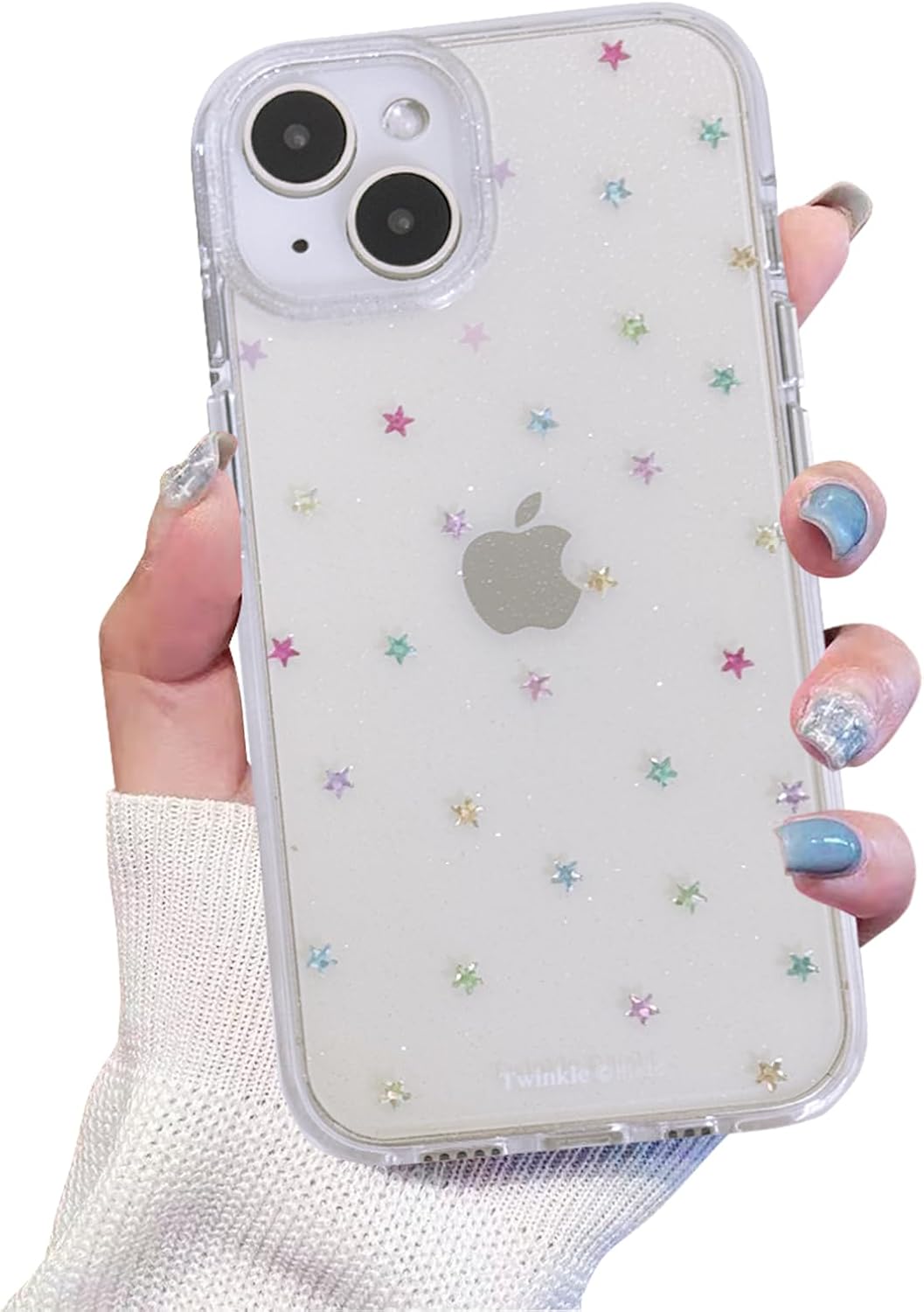 for iPhone 15 Case Clear Glitter Stars Cute Colorful Shiny Sparkly Aesthetic for Women Teen Girls Protective Phone Case