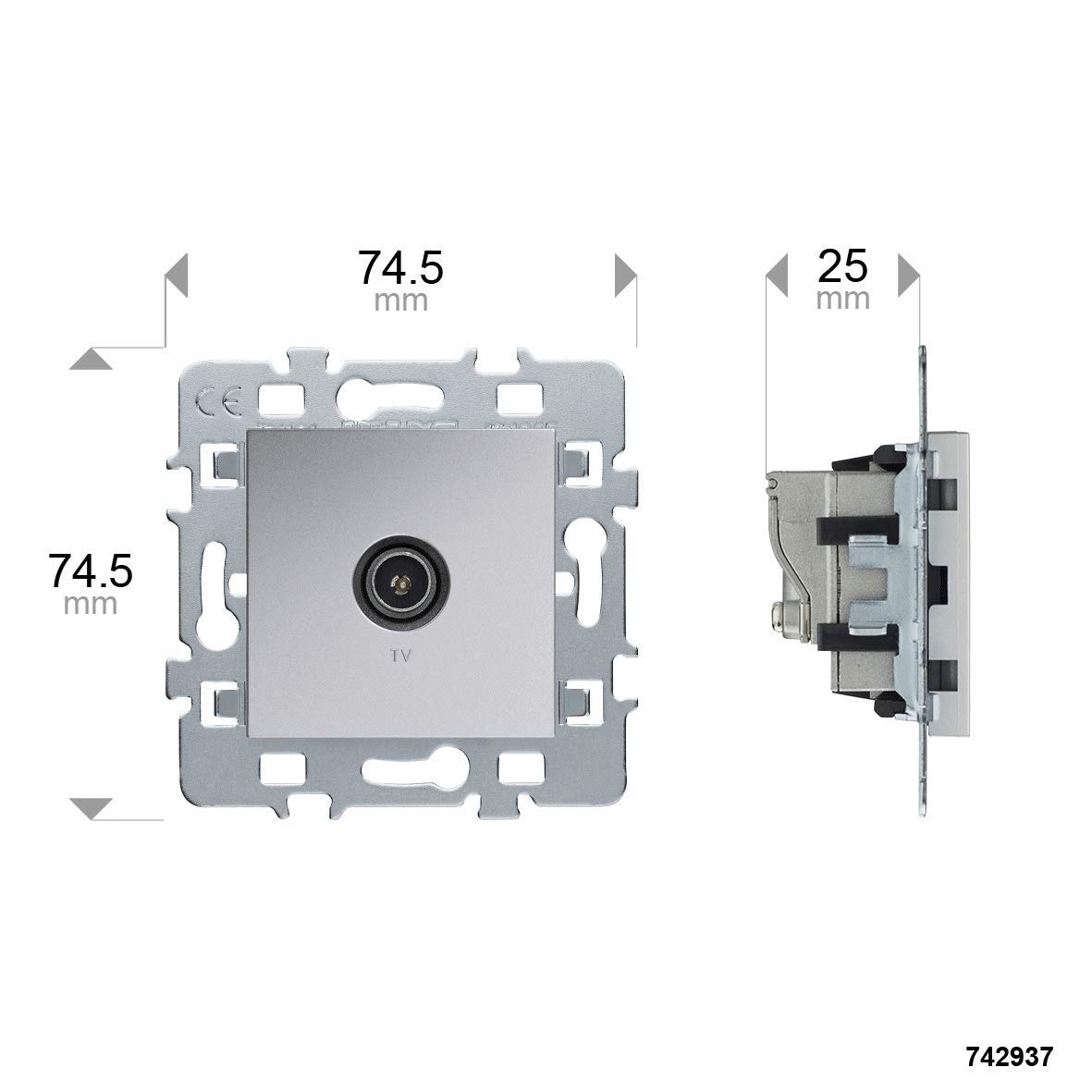 Cache Prise Electrique - Prise Antenne - Prise Antenne TV Murale - Prise TV Simple - Prise TV Gamme Casual - Mécanisme TV/FM/Sat + Cache Alu + Support Métal - Debflex Prise Tv Murale