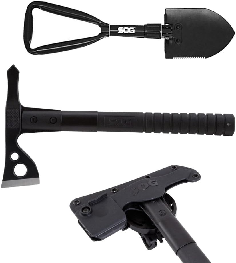 SOG entrenching tool F08-N folding shovel, high carbon steel handle, nylon carry case, powder coat finish specialty knives & tools HDN-F06 hard sheath for F06T fasthawk tomahawk, black F06TN-CP