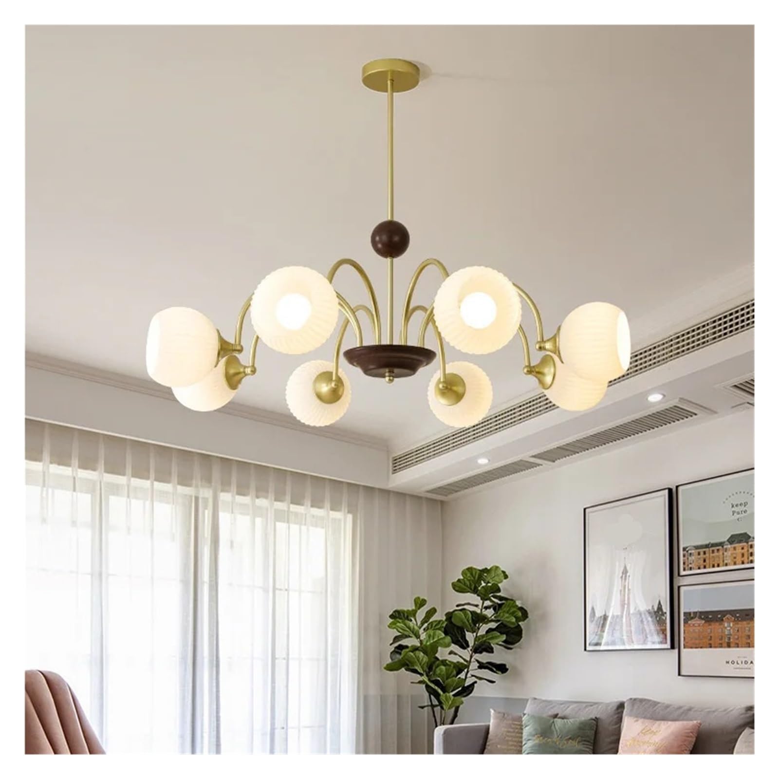 MESOVFCA French Retro Light Luxury Glass Pendant Lamp for Living Room Restaurant Study,Warm Atmosphere