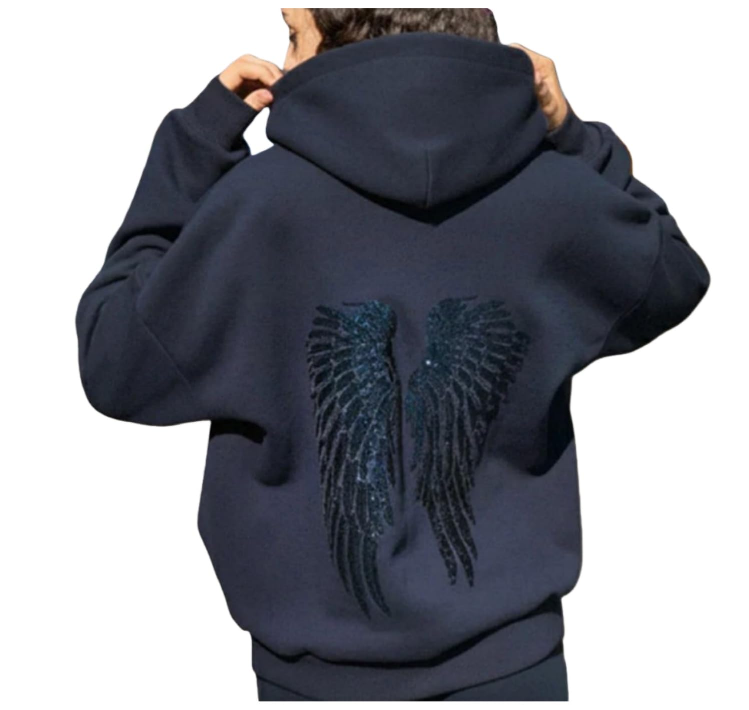 Générique Sweat à Capuche Angel 2026, Manches Longues/Ensemble, imprimé Ailes à Sequins - Polyvalent pour Le Quotidien