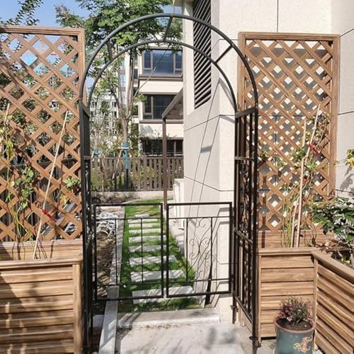 Garden Arch with Gate, Heavy Duty Metal Garden Arbor for Climbing Plant Metal Stand Trellis Rose Vines Climbing Support for Lawn Backyard Patio Outdoor Decoration(White)