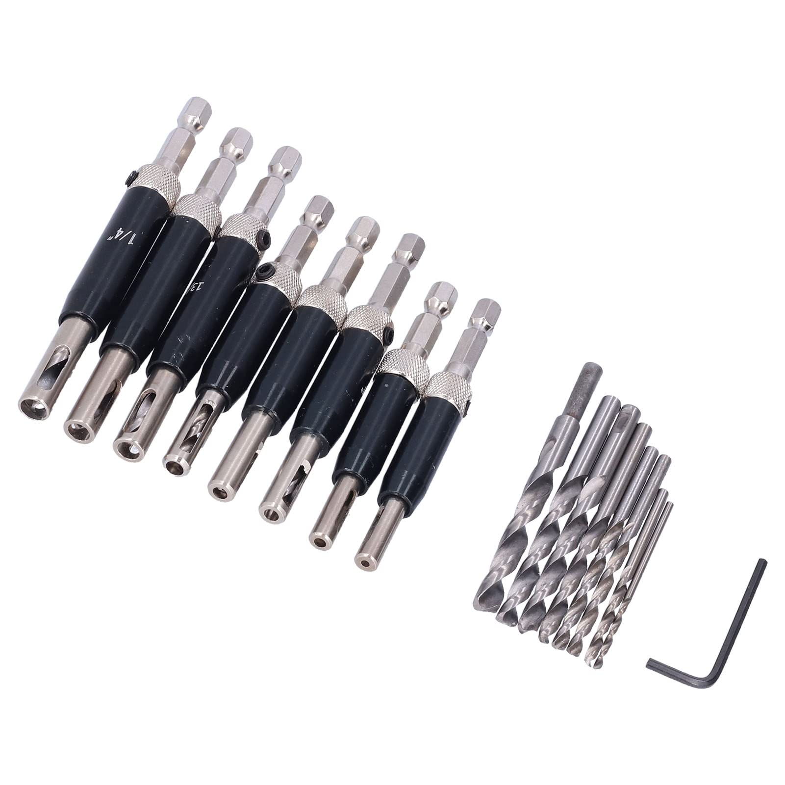 Juego de 17 brocas para bisagras, kit de brocas para puerta autocentrantes con llave hexagonal, abridor de agujeros de acero de alta velocidad para carpintería, ventanas y