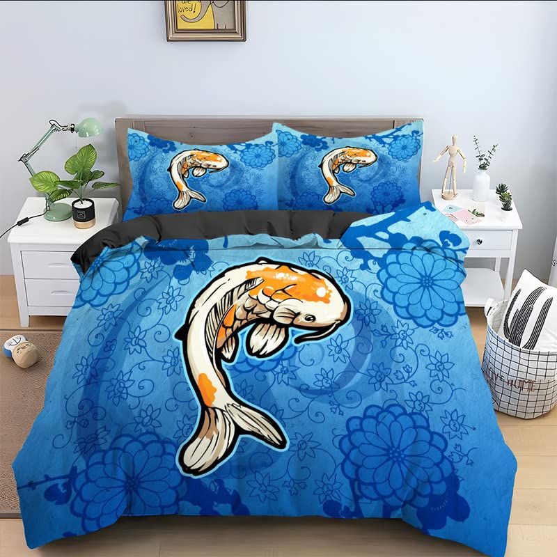 Housse de couette poisson bleu 220x240 avec parure de lit adulte 3 pièces